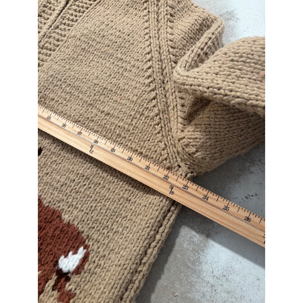 Vintage Cowichan Hand Knit Wool Jacket Deer Buck Tan Zip Cardigan Mens XL 22x28 - Picture 4 of 5